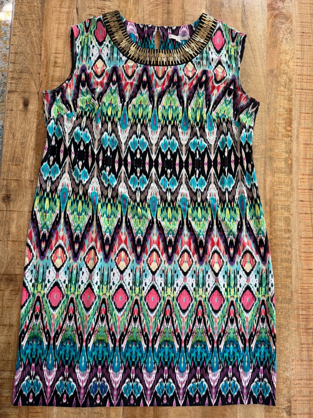 Signature Camryn Embellished Neck Shift Dress 18W Colorful Abstract Plus Size